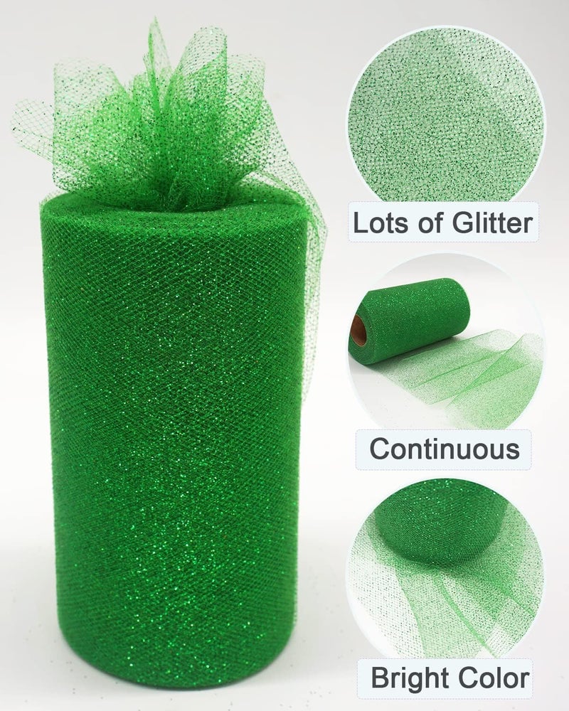 Ableme Deco Glitter Tulle Fabric Rolls, 6 Inch 50 Yards (150ft) Sparkling Spool Ribbon Sequin Netting for Tutu Skirt Gift Wrapping Wedding Party Decoration (Emerald Green) - Image 2